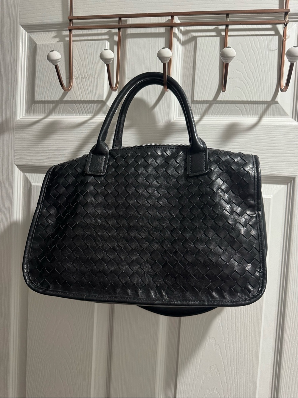 Cynthia Rowley Black Woven Leather Satchel